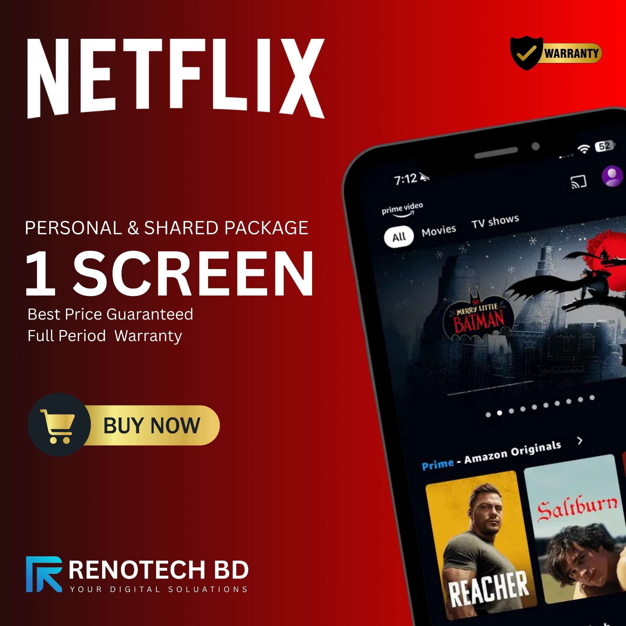 Netflix Premium Subscription — Bangladesh | 1 Month / 12 Months — Renotech BD